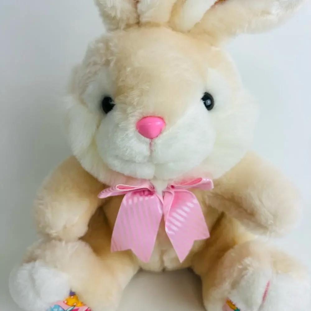 Cuddle Wit Bunny Rabbit Plush Stuffed‎ Animal Tan White Pink Bow Egg Print 15”
